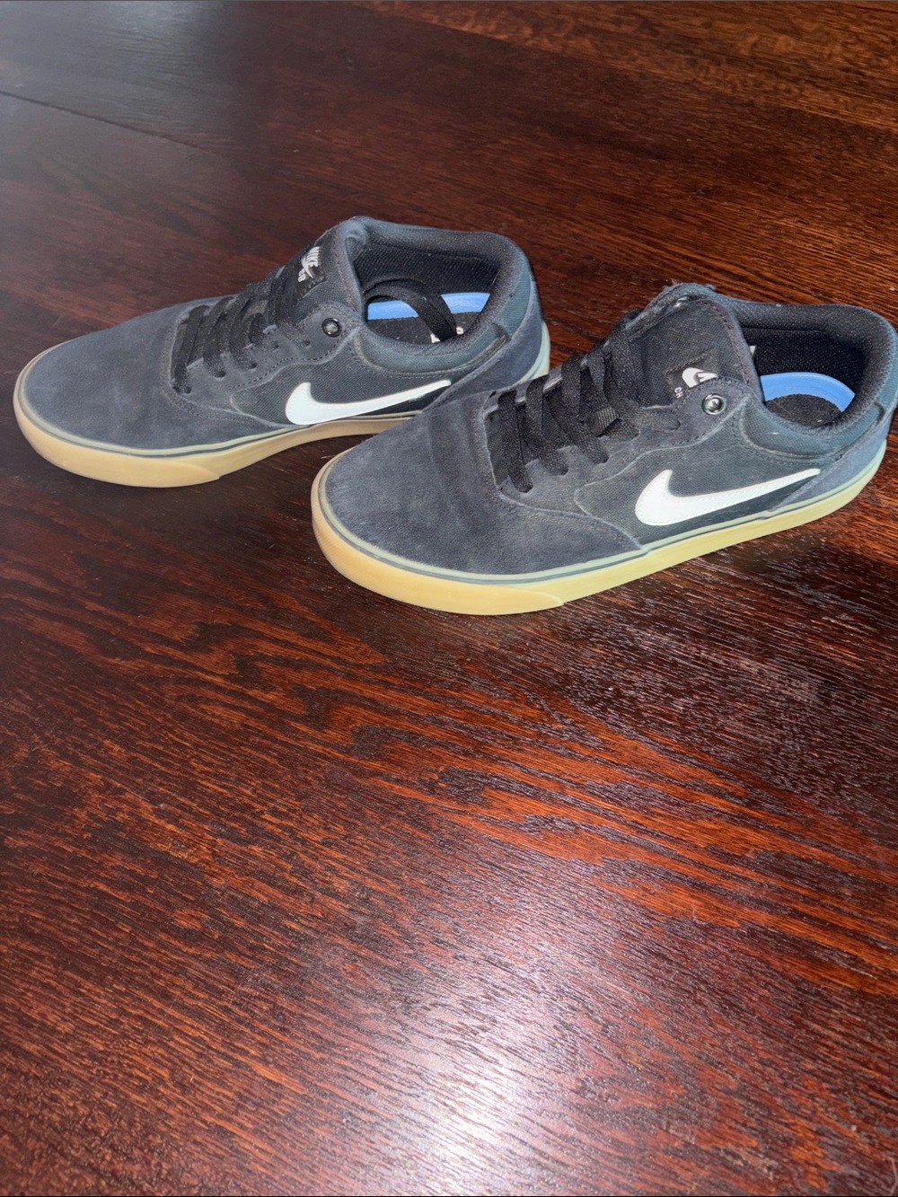 Nike Kids Black Suede Sneakers with White Swoosh and Gum Sole